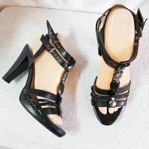 Jeweled t-strap stacked high heel sandals Apt. 9